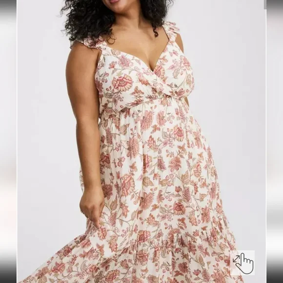 Torrid Cream and Pink Floral Maxi Dress - Picture 4 of 9
